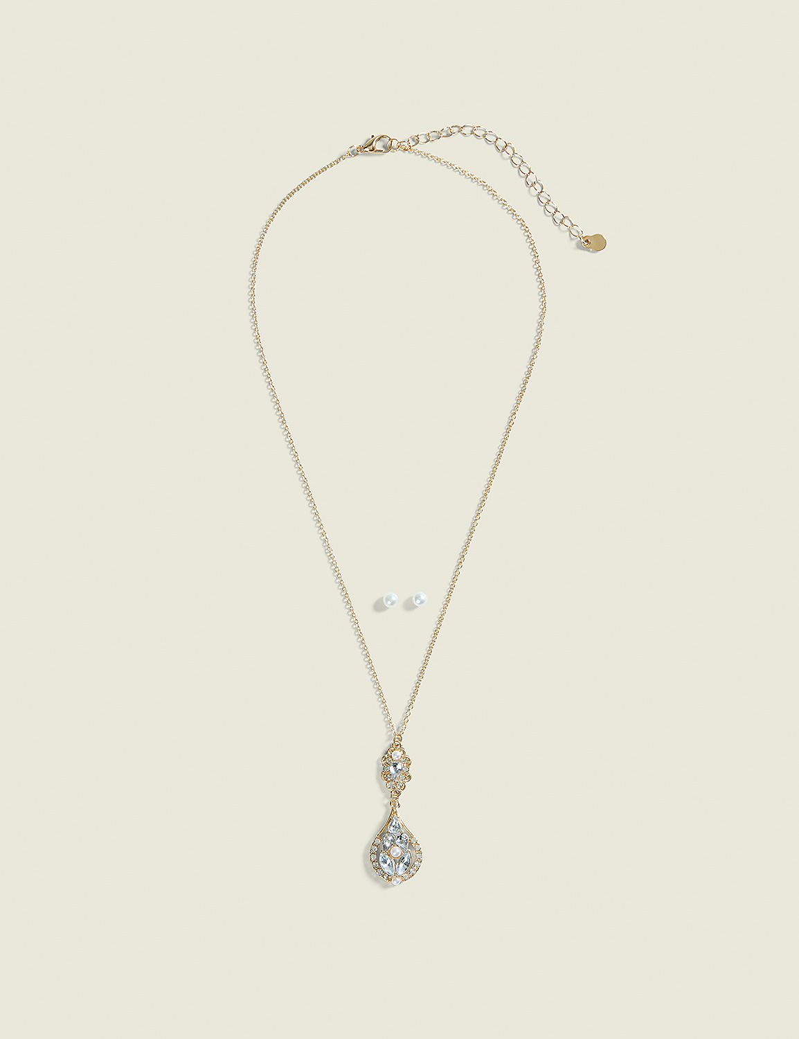 Pearlized & Imitation Stone Necklace & Earring Set
