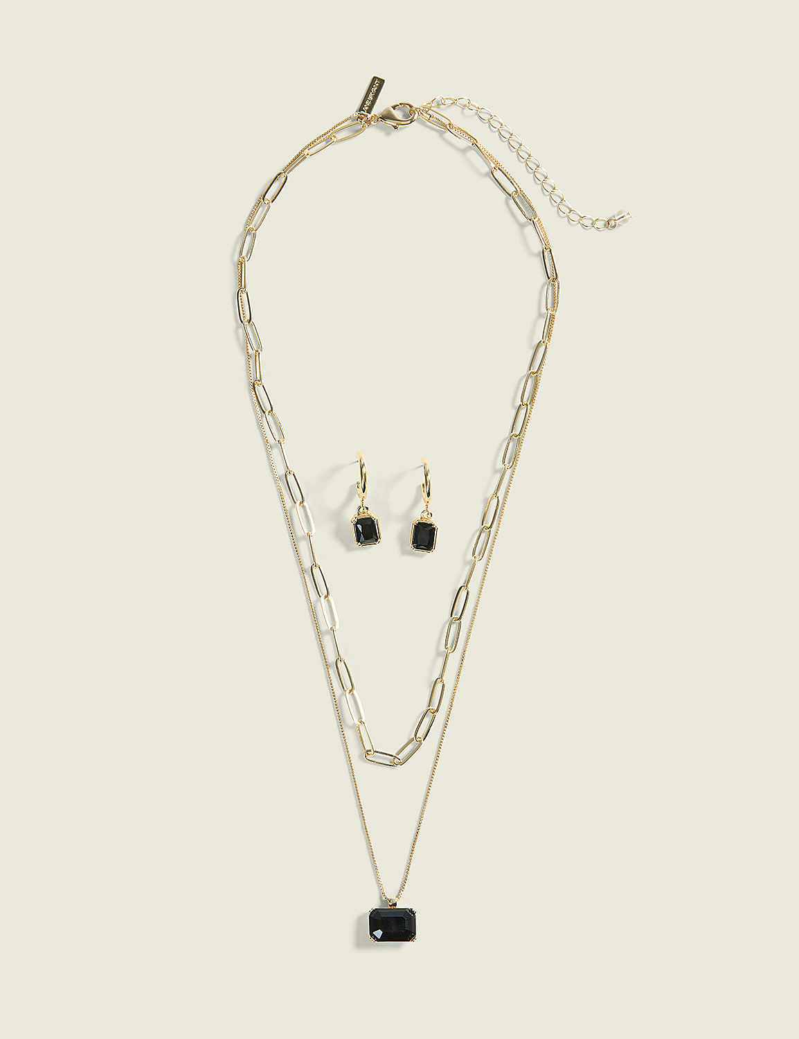 Black Imitation Stone Necklace & Earring Set