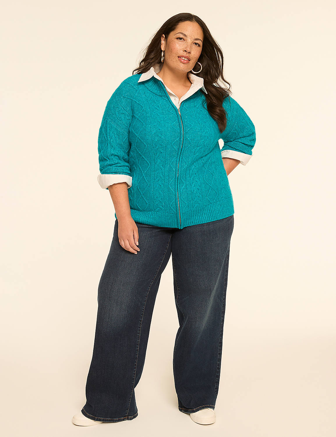 Cable Knit Full-Zip Sweater - thumbnail 3