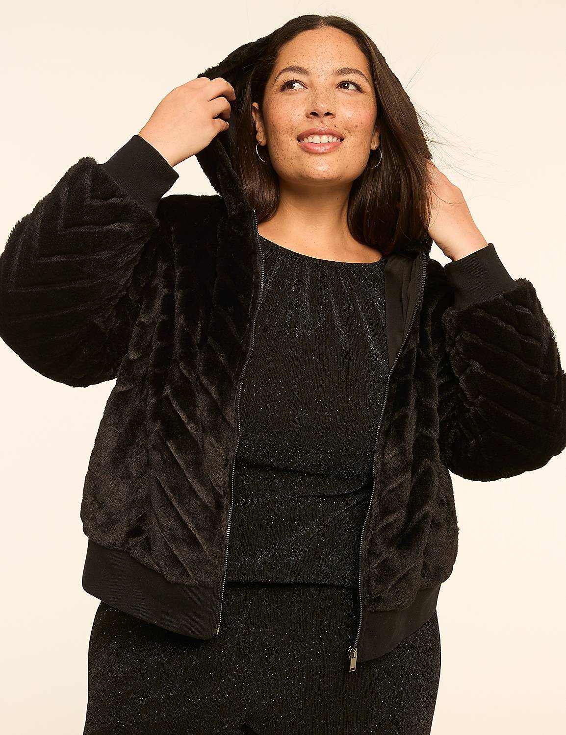 Faux-Fur Full-Zip Hooded Jacket