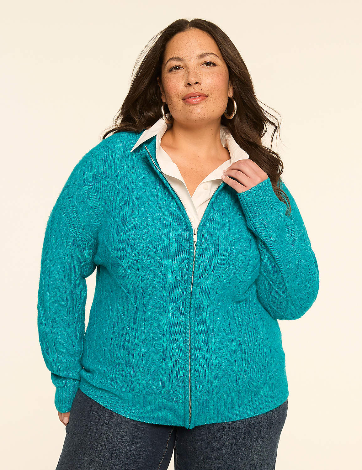 Cable Knit Full-Zip Sweater