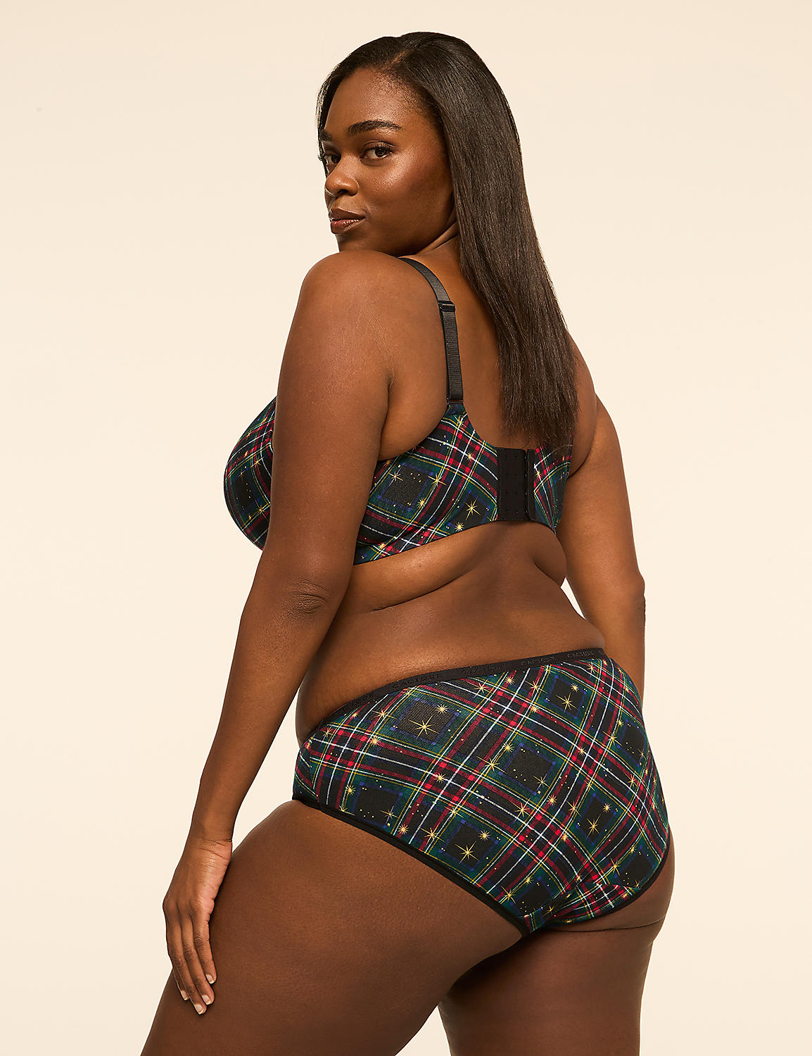 A woman in plaid lingerie poses against a plain, light-colored background. Product Image 2