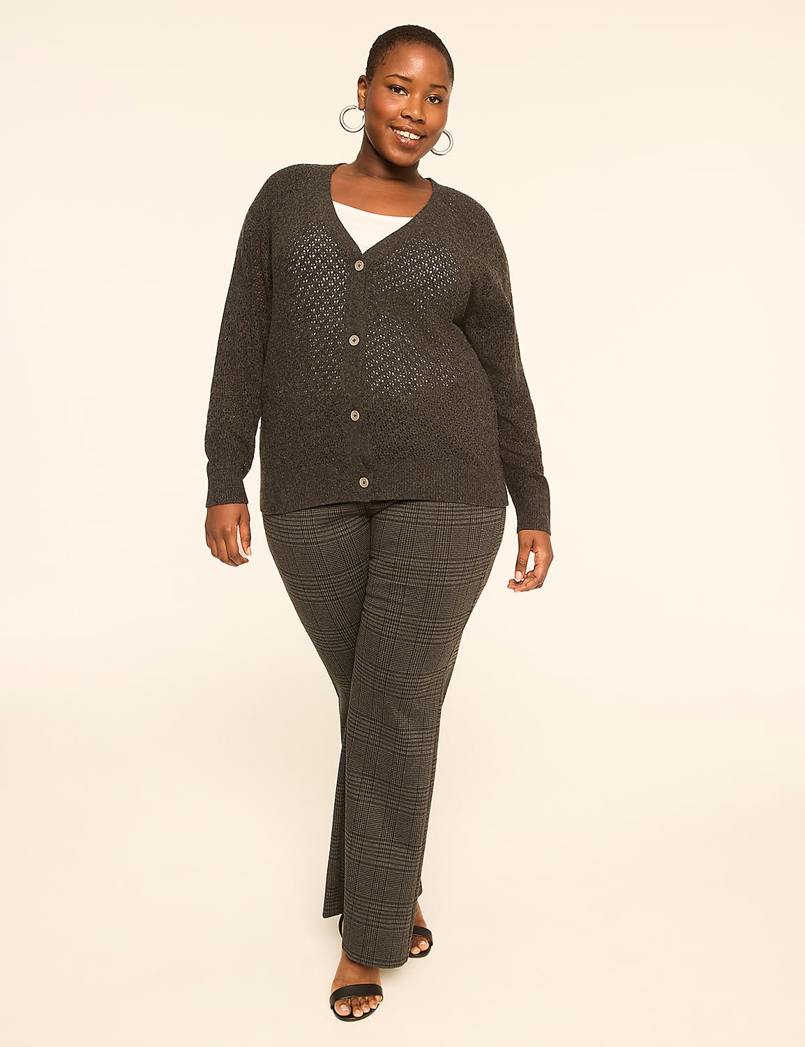 Button-Front Open-Stitch Cardigan - thumbnail 6