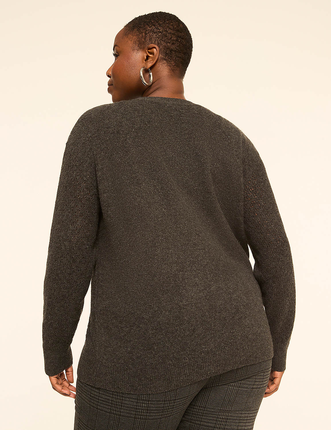 Button-Front Open-Stitch Cardigan - thumbnail 5