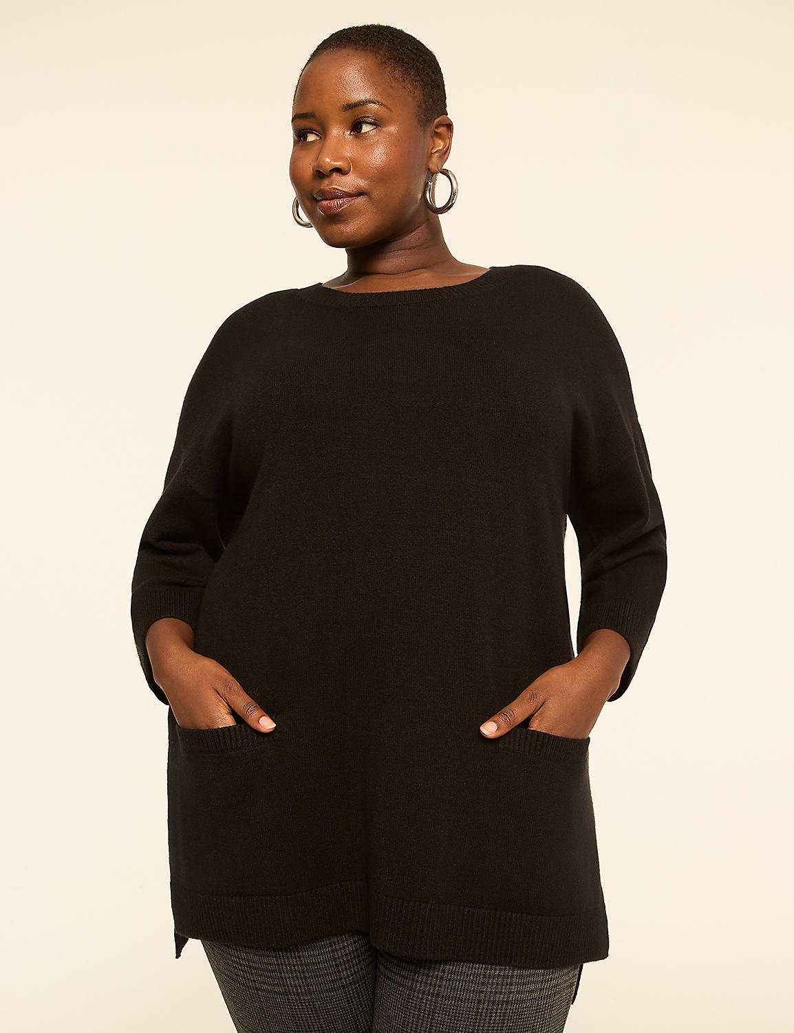3/4-Sleeve Round-Neck Sweater Tunic - thumbnail 4