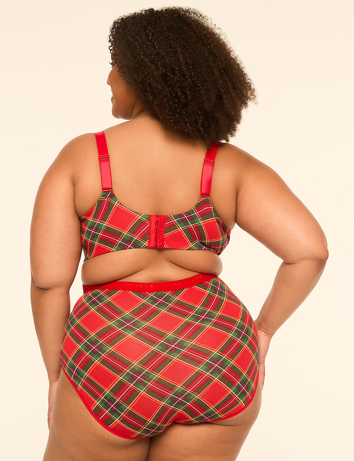 A woman in a red plaid bra and high-waisted underwear stands against a plain, light-colored background. Product Image 2