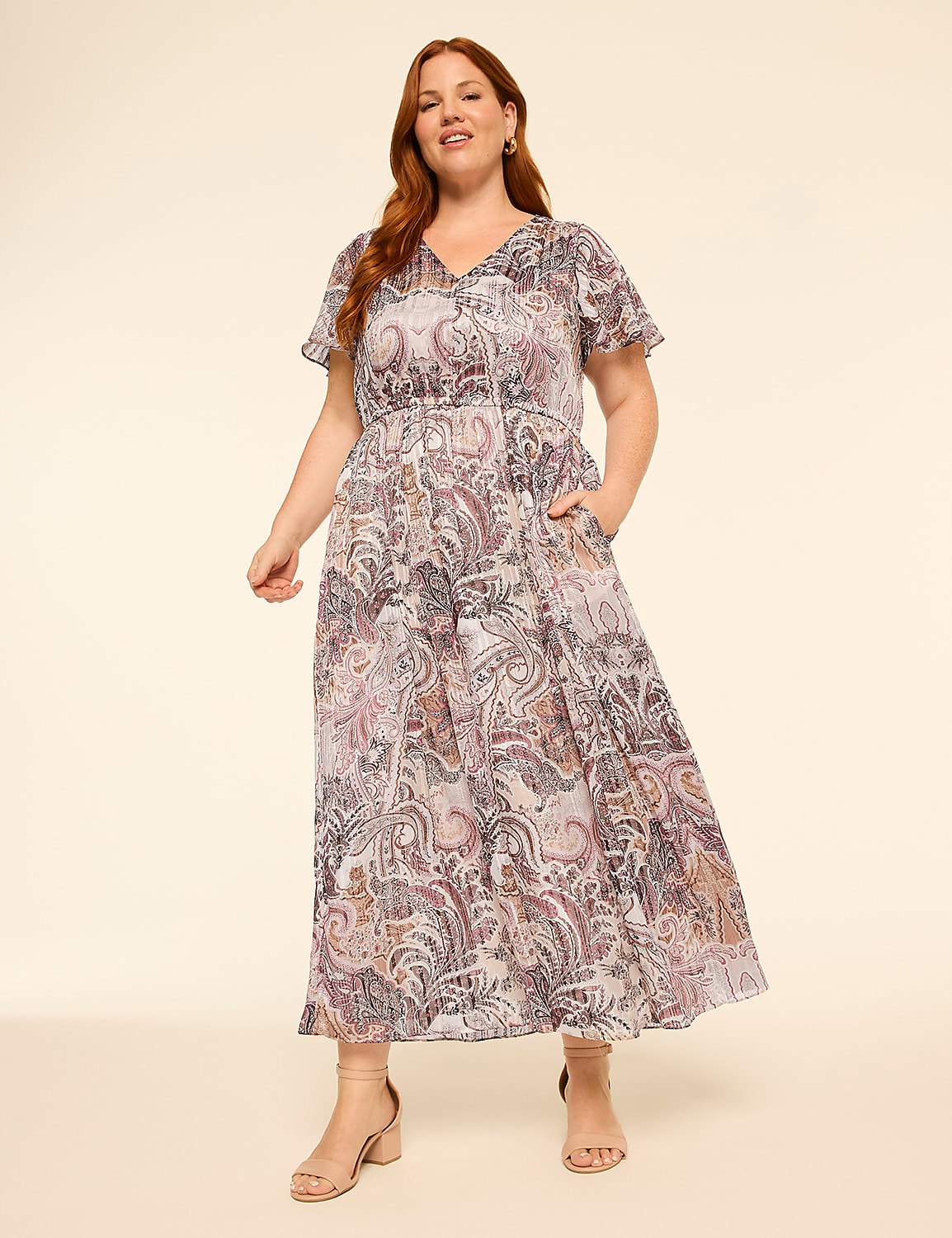 Shimmer Flutter-Sleeve Chiffon Maxi Dress - thumbnail 4