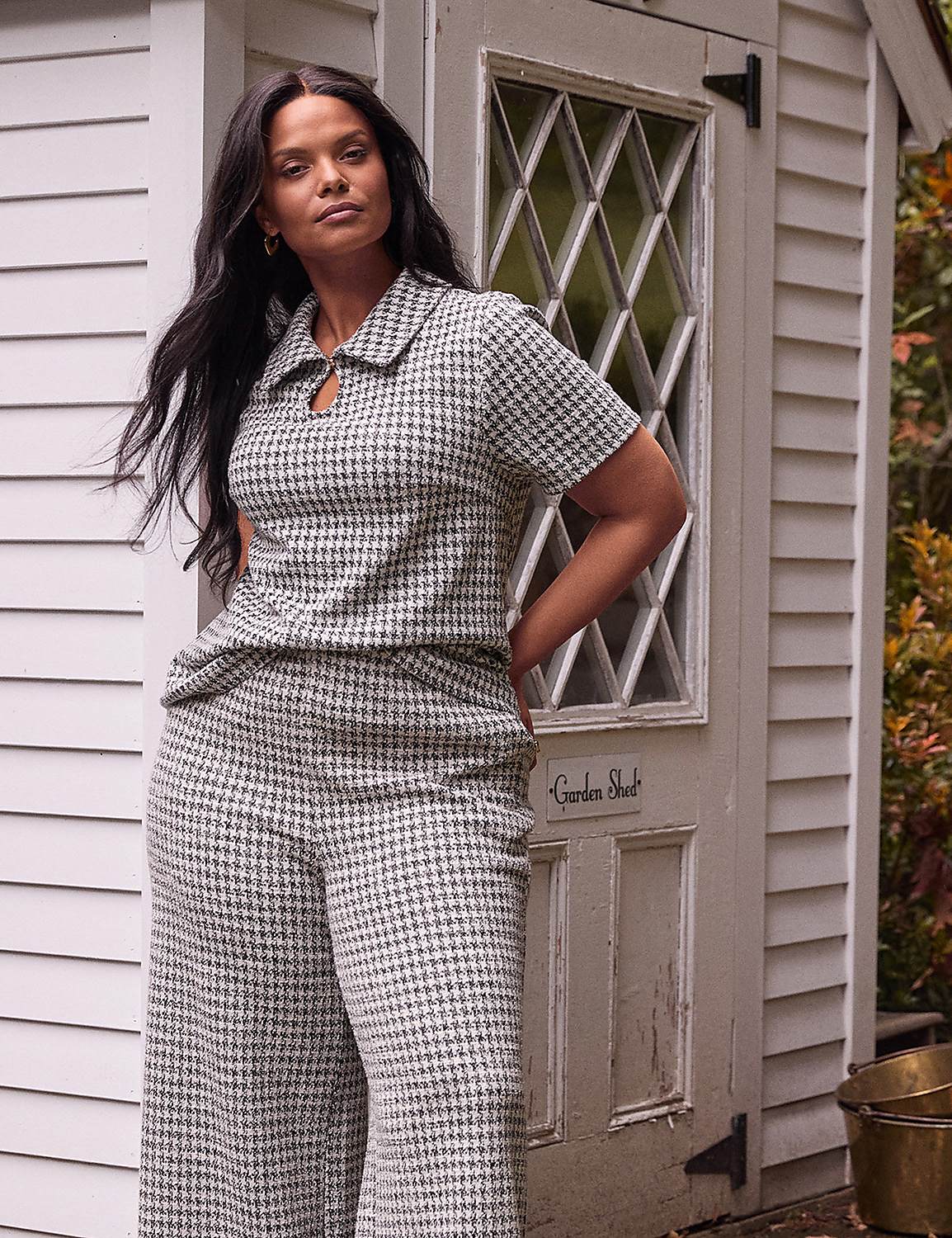 Houndstooth Collared Keyhole Top Product Image 4
