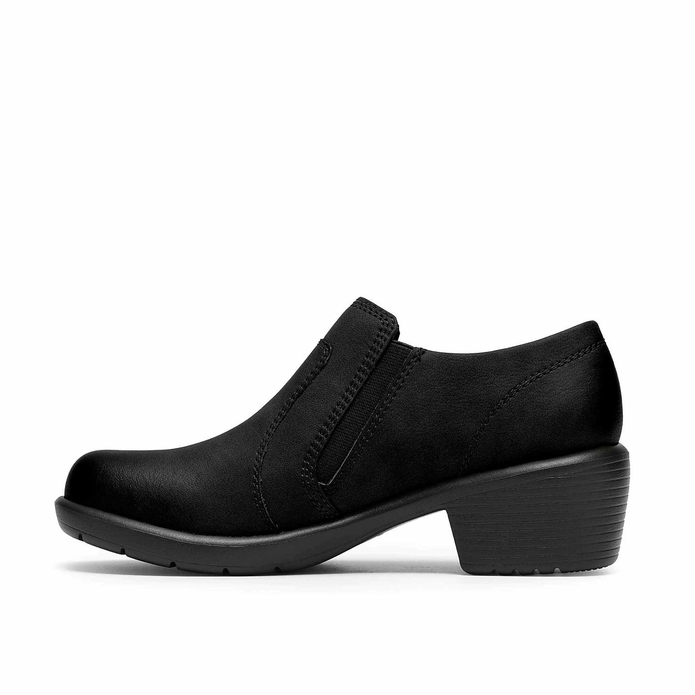 A single black leather heeled shoe sits centered against a plain white background. Product Image 3