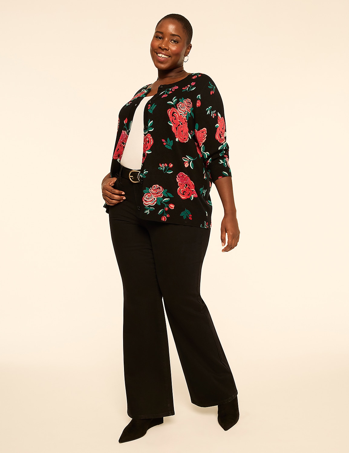 Floral Print Button-Front Cardigan - thumbnail 3