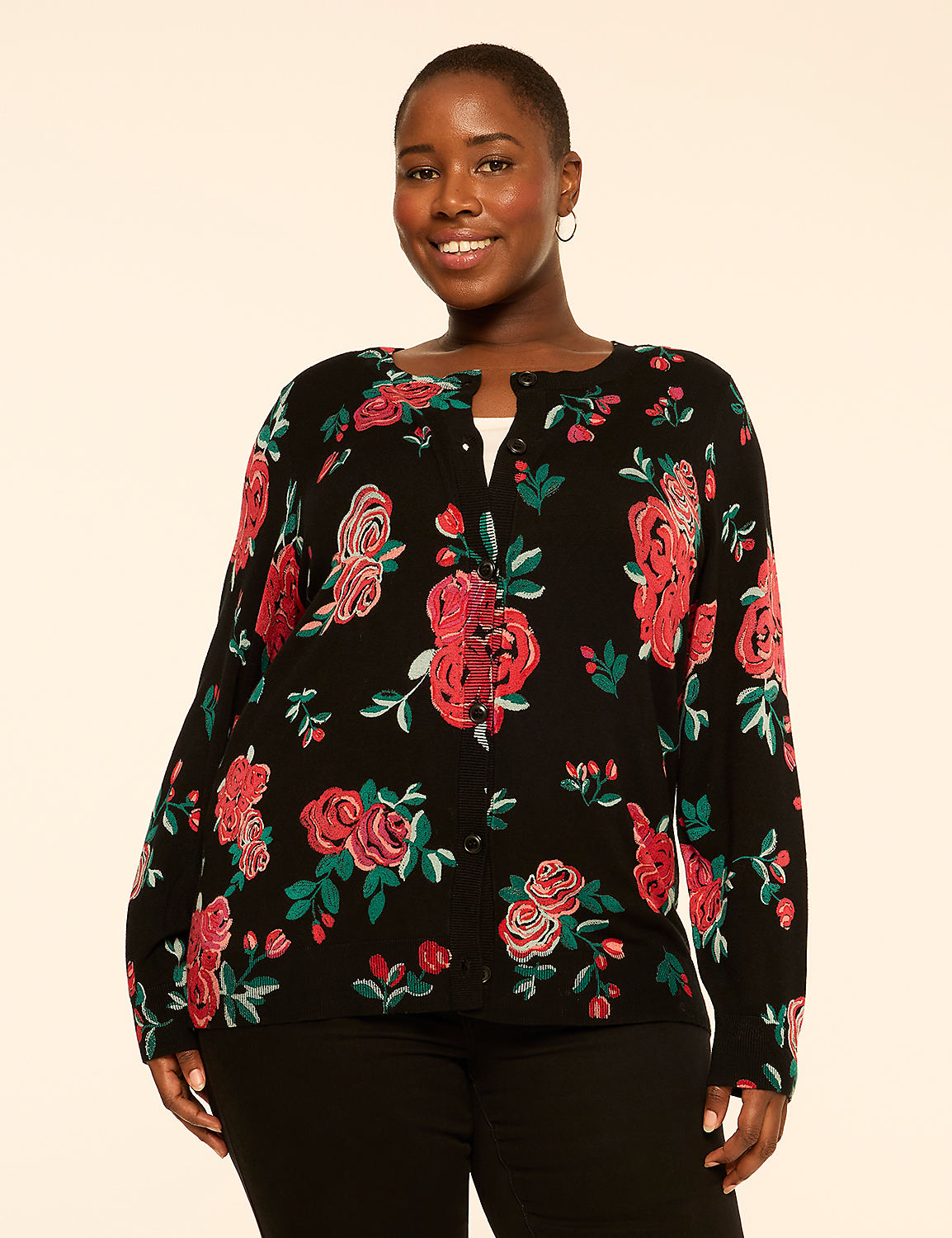 Floral Print Button-Front Cardigan