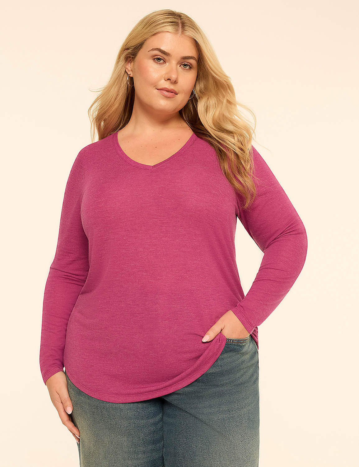 EveryWear Brushed Long-Sleeve V-Neck Tee - thumbnail 4