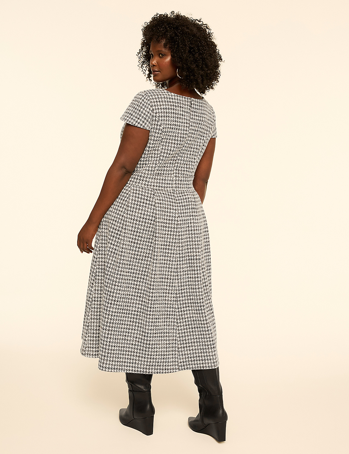 Houndstooth Square-Neck Midi Dress - thumbnail 2