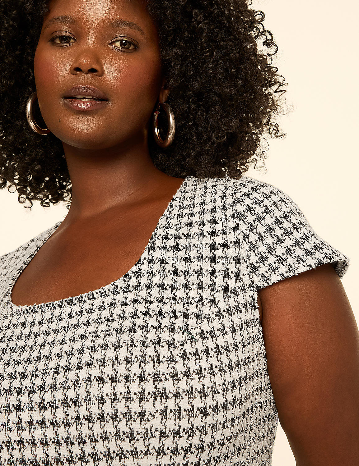 Houndstooth Square-Neck Midi Dress - thumbnail 3