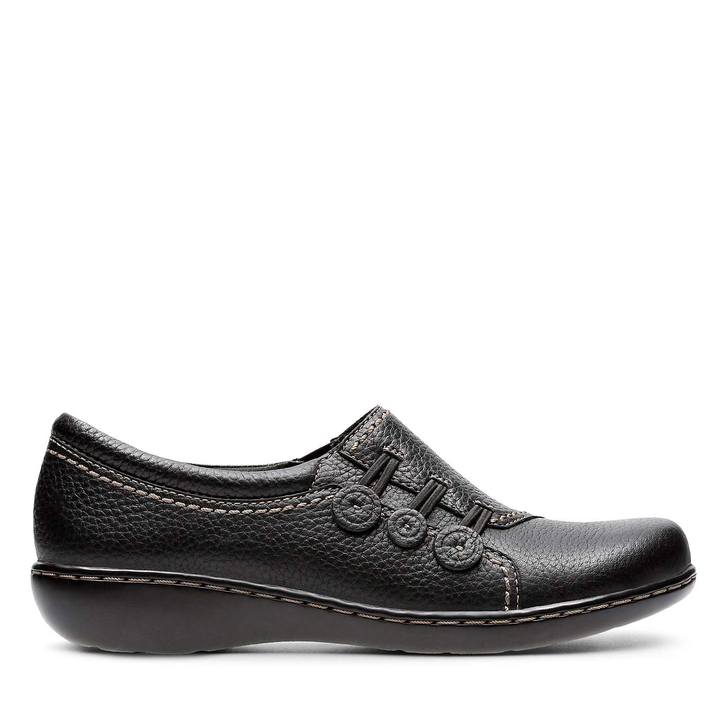 A single black leather loafer sits in the foreground against a plain white background. Product Image 1