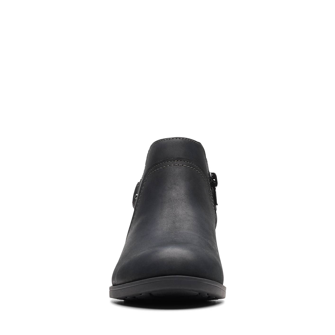 A single black leather ankle boot stands centered against a plain white background. Product Image 4