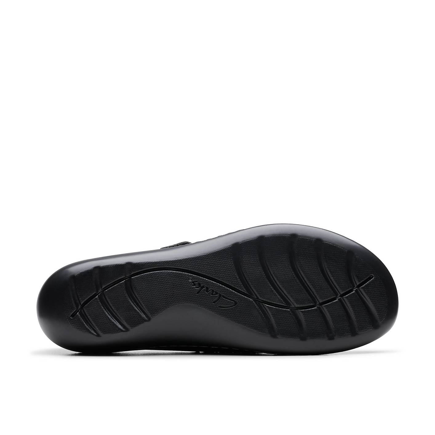 A black Clarks shoe sole rests horizontally against a plain white background. Product Image 4
