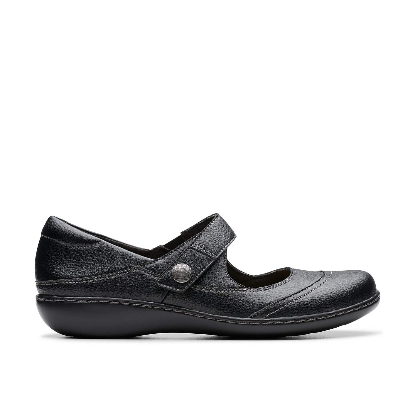 A single black leather shoe with a strap sits in the foreground against a plain white background. Product Image 1
