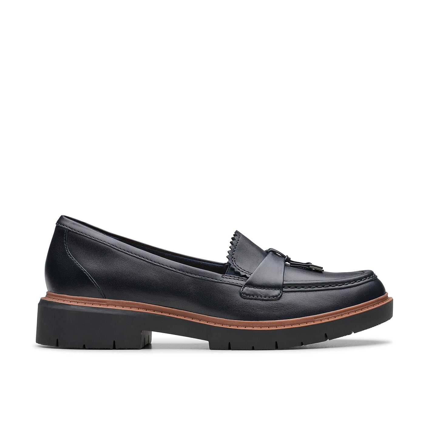 A single black leather loafer with a chunky sole sits against a plain white background. Product Image 1