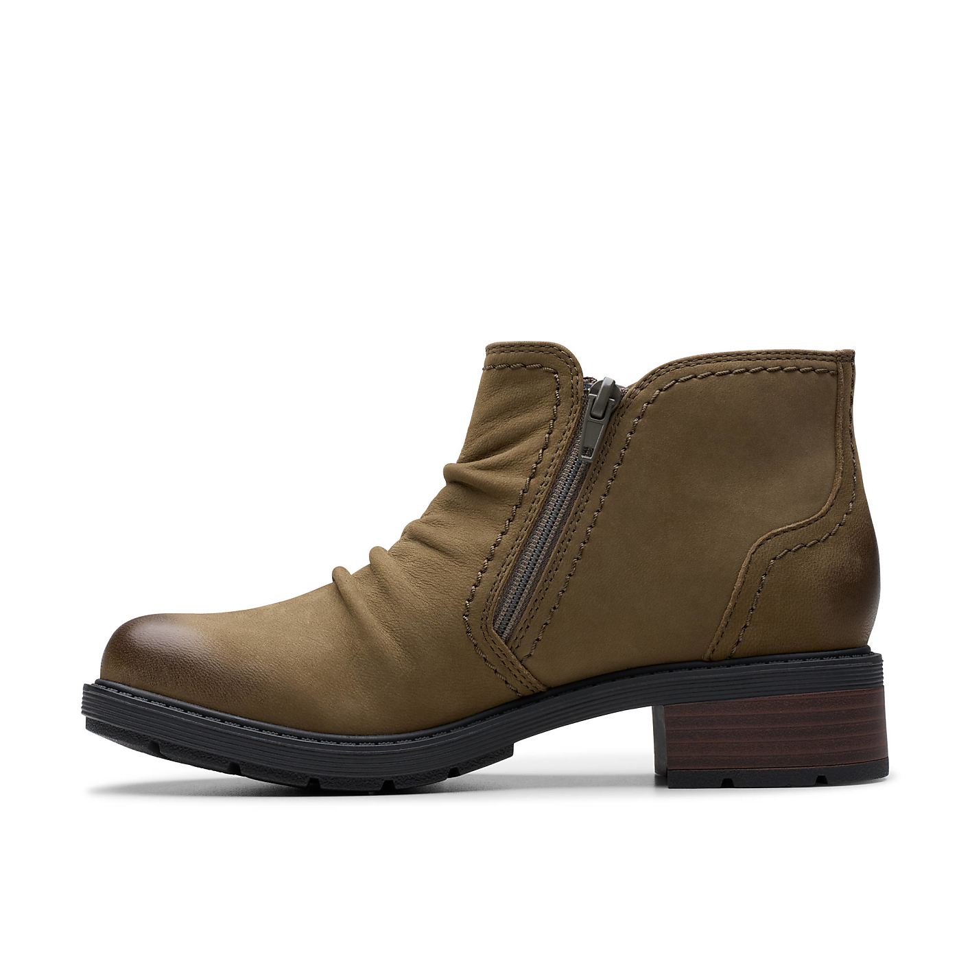 A brown leather ankle boot with a side zipper stands against a plain white background. Product Image 3