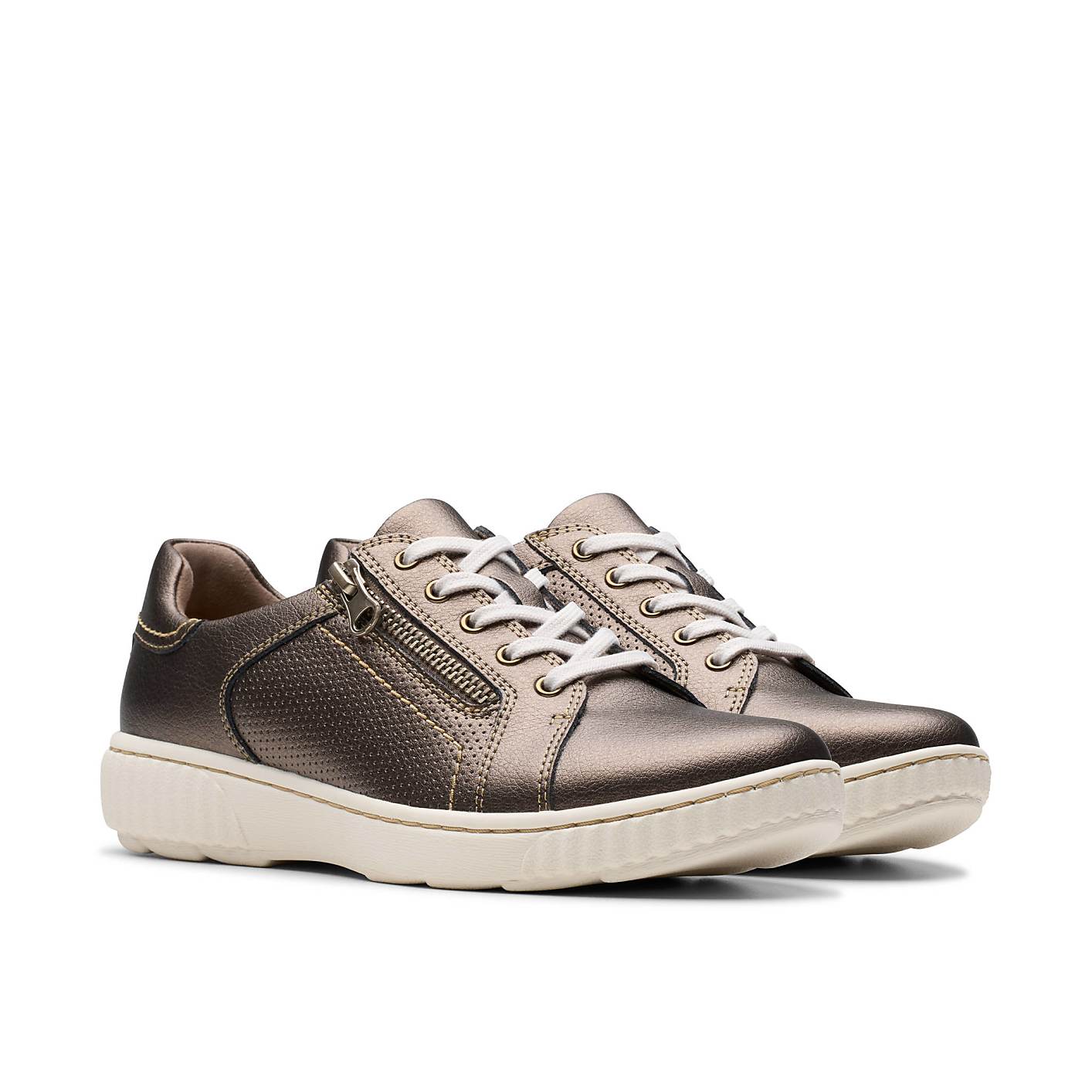 A pair of metallic bronze sneakers with white soles and laces sits against a plain white background. Product Image 5