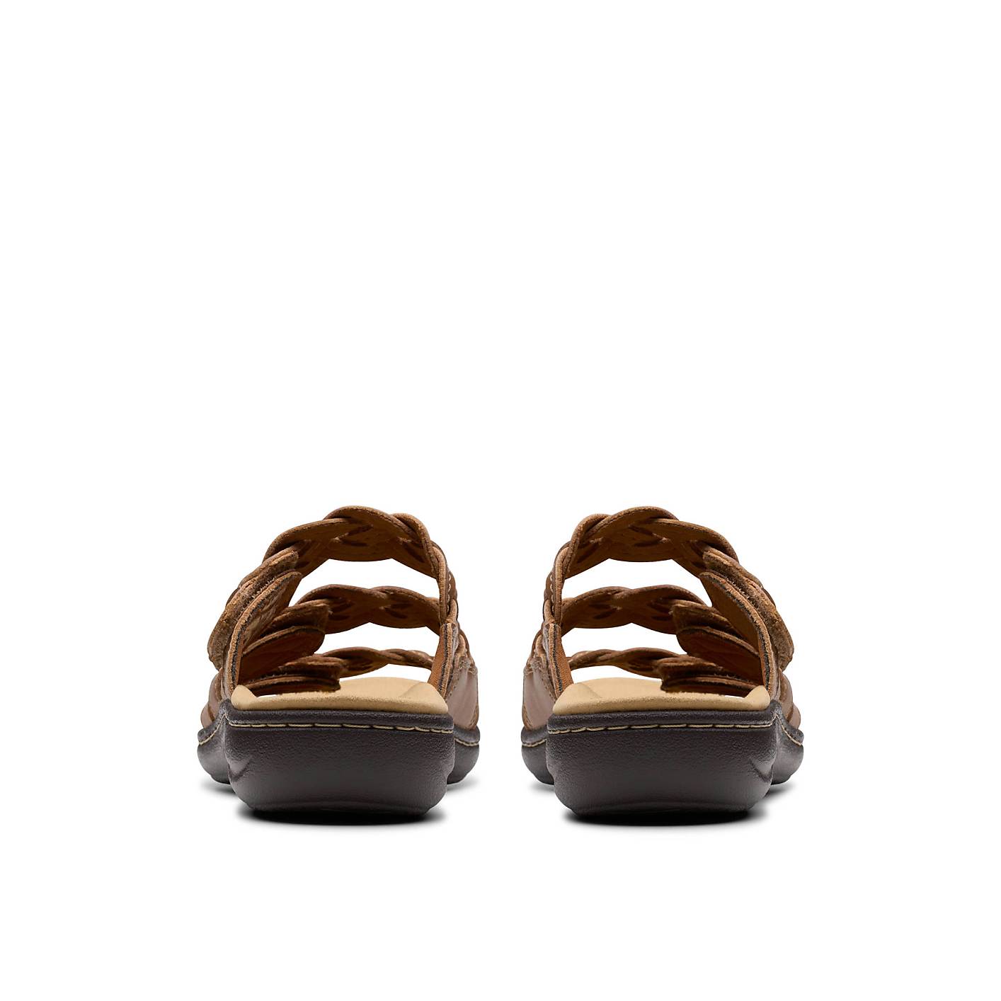 A pair of brown braided sandals sits in the foreground against a plain white background. Product Image 2