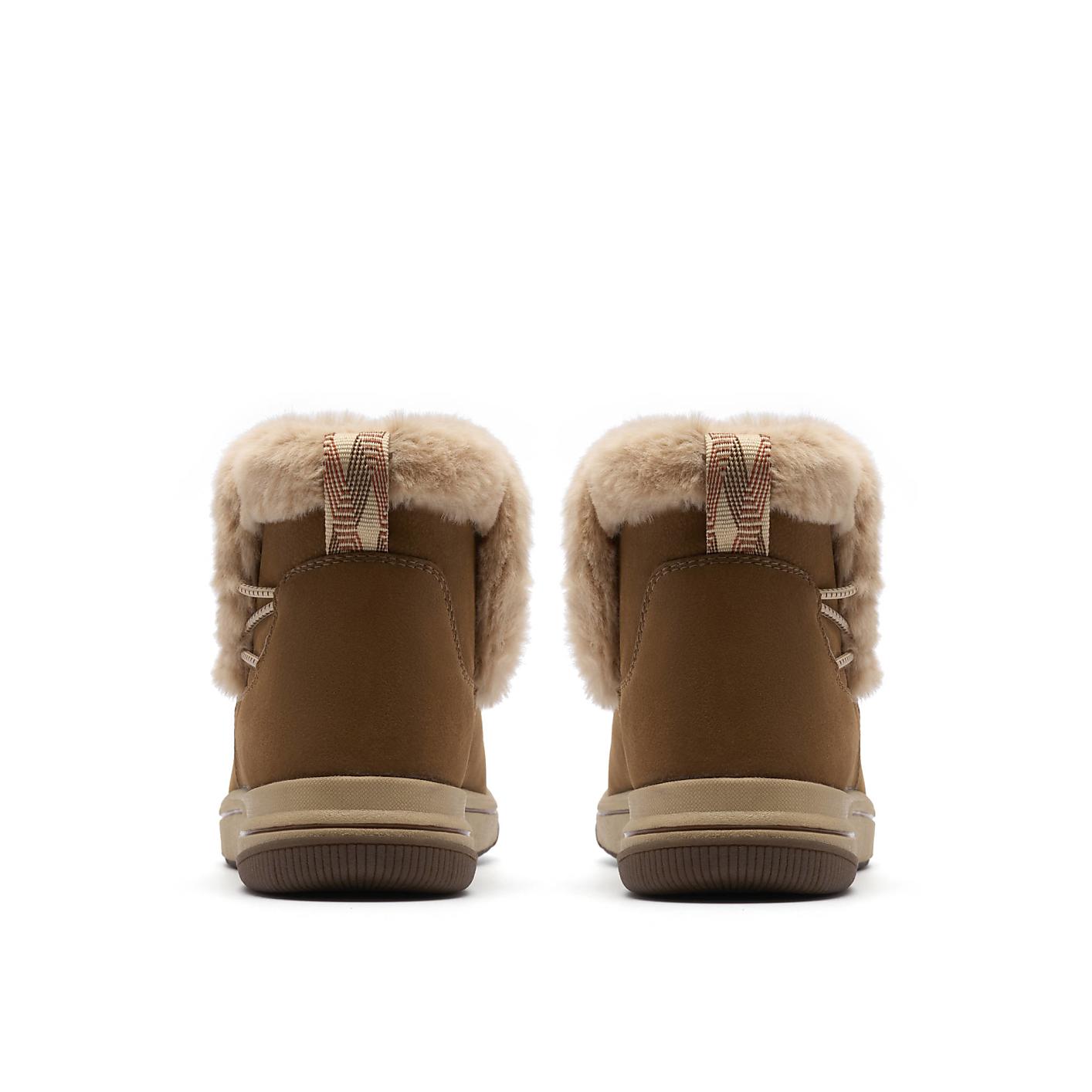 A pair of brown faux-fur lined boots are positioned centrally against a plain white background. Product Image 2
