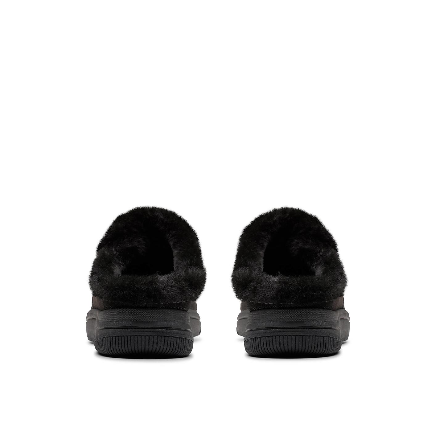A pair of black faux-fur slippers sits centered against a plain white background. Product Image 2