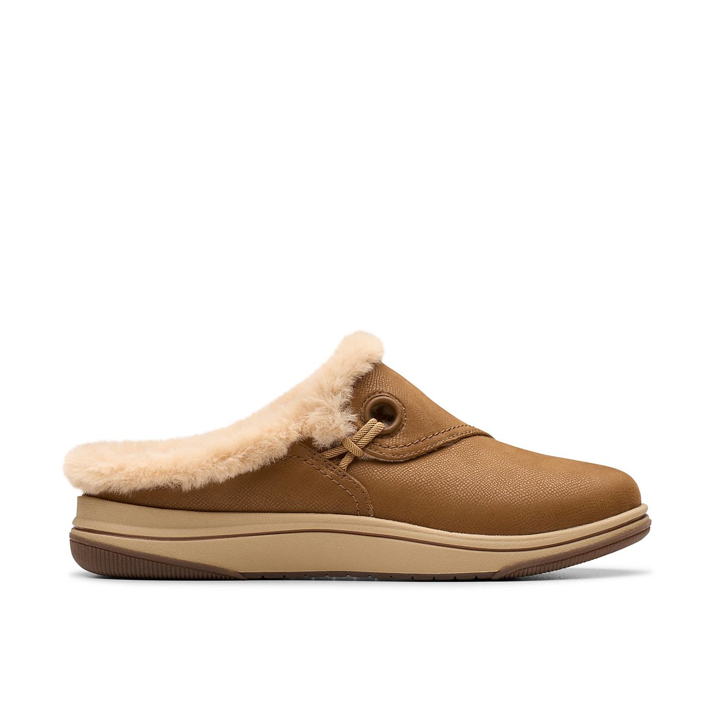 A brown faux-fur lined slipper sits centered against a plain white background. Product Image 1