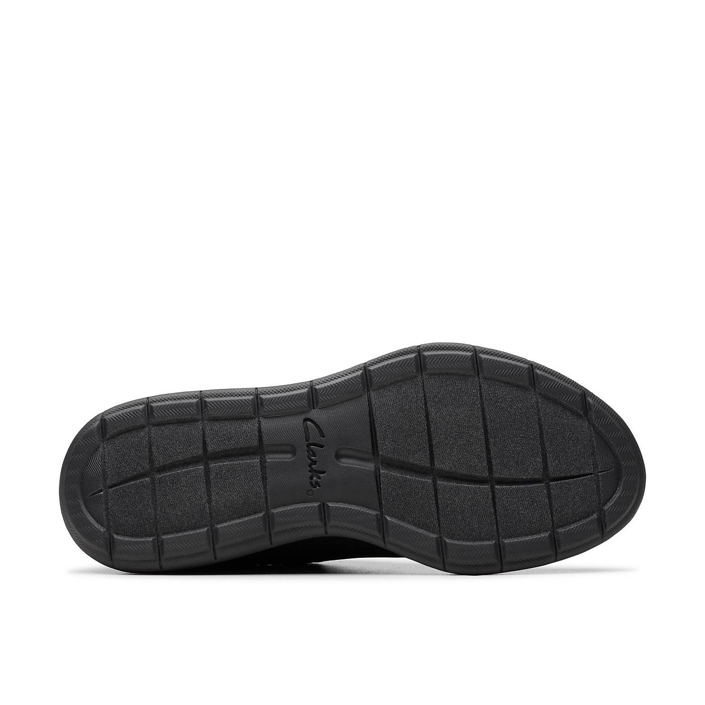 A black Clarks shoe sole is centered against a plain white background. Product Image 4