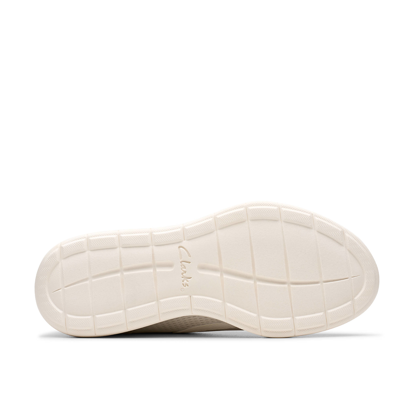 A cream-colored Clarks shoe sole is centered in the foreground against a plain white background. Product Image 4