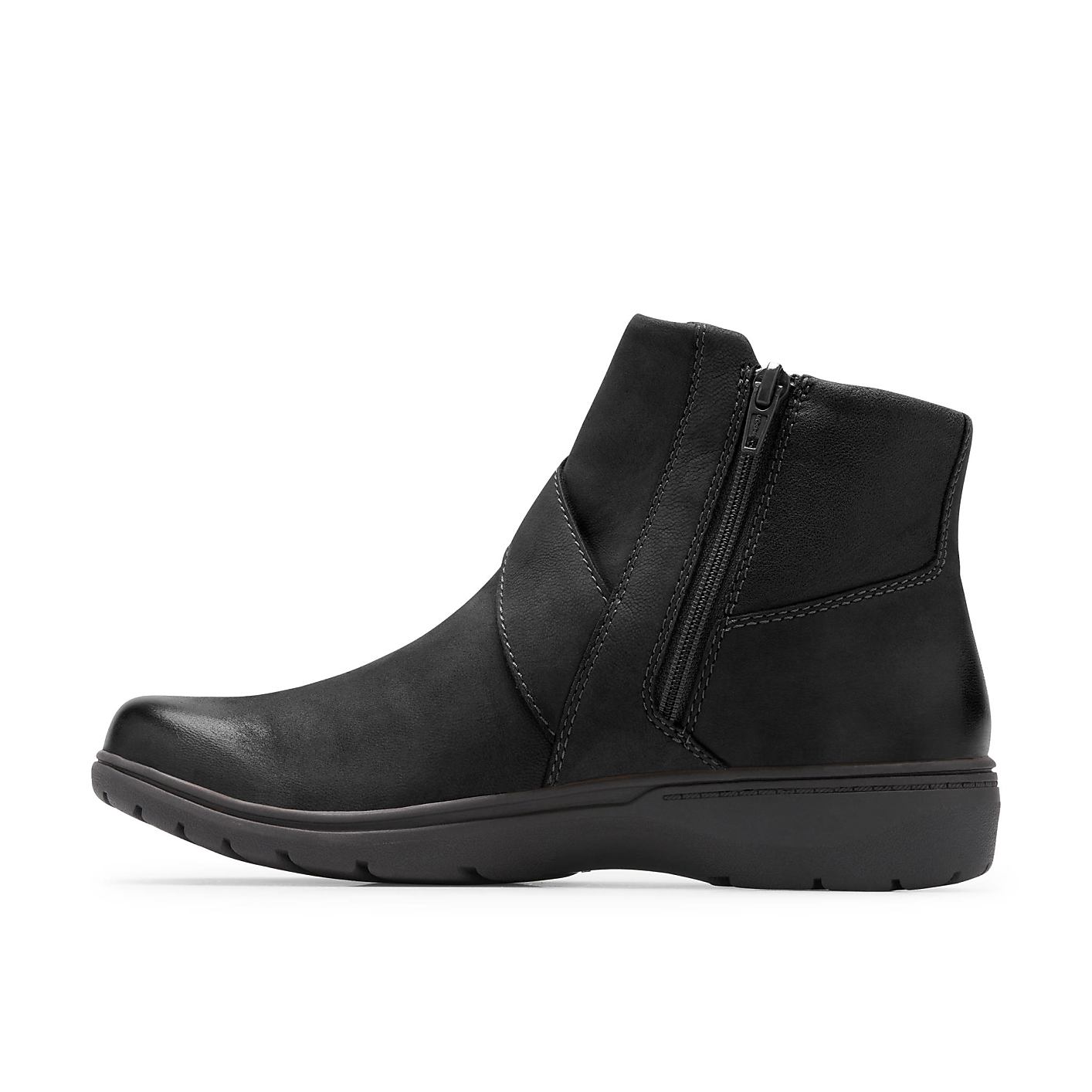 A black leather ankle boot stands in the foreground against a plain white background. Product Image 3