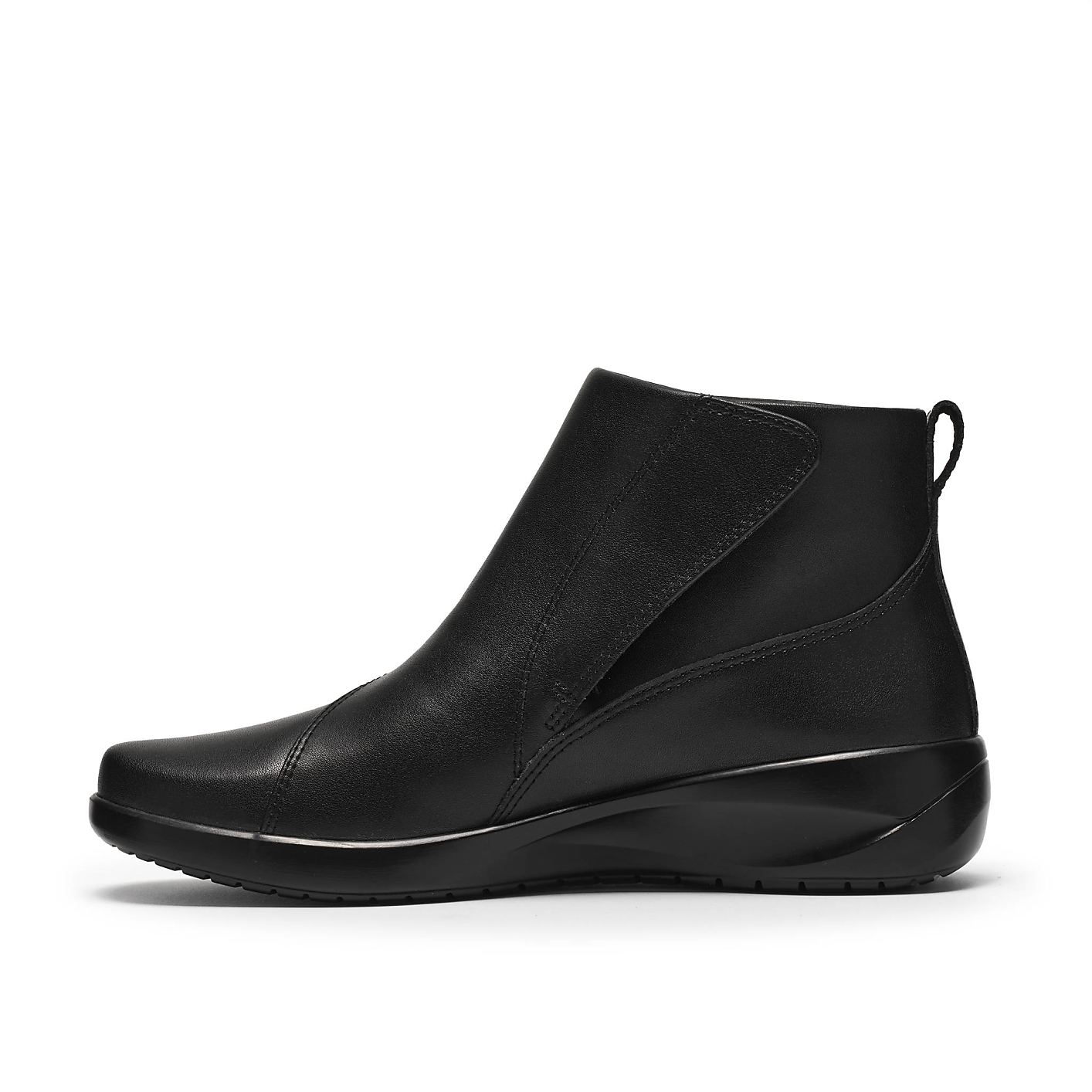 A single black leather ankle boot sits centered against a plain white background. Product Image 3