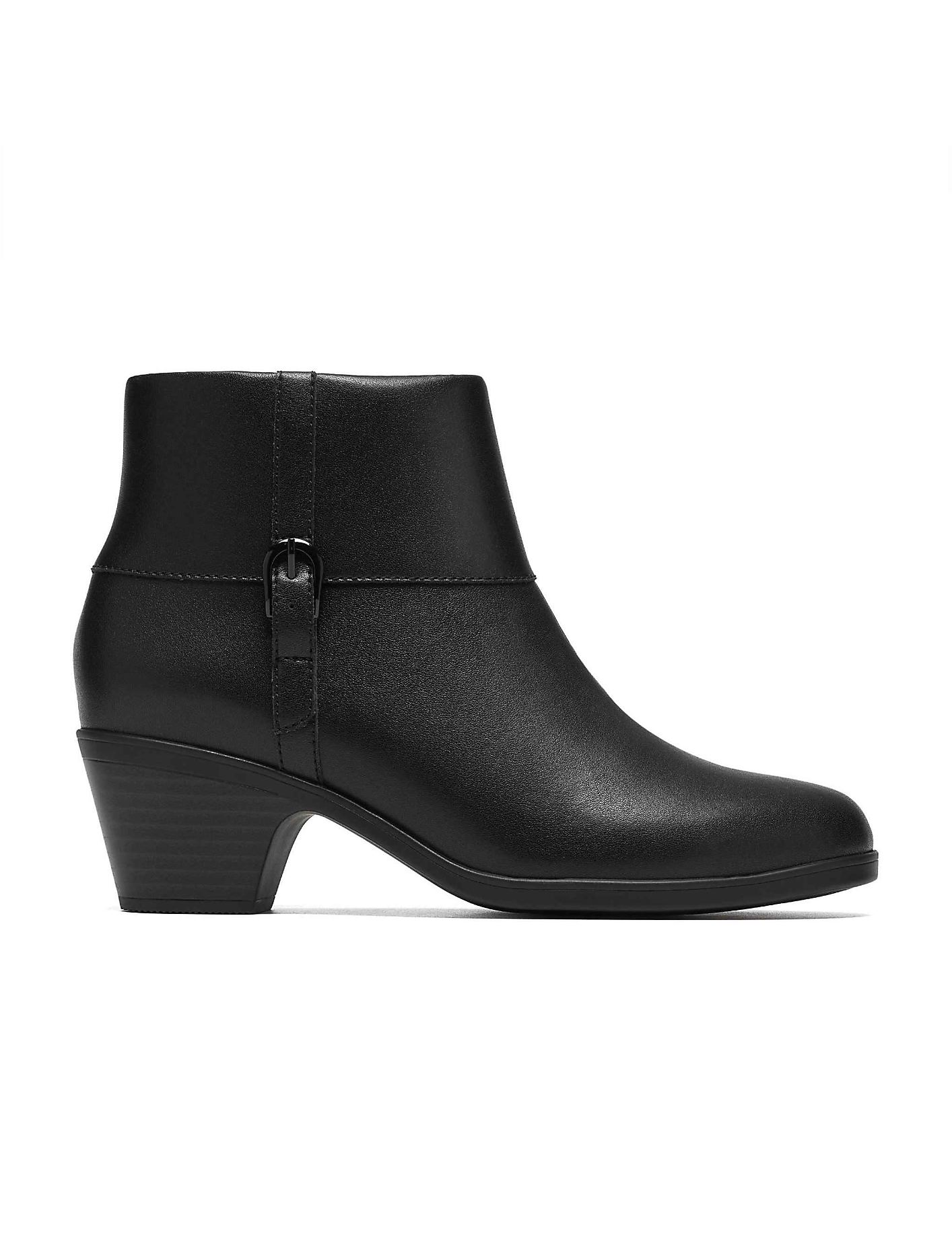 A single black leather ankle boot stands centered against a plain white background. Product Image 1