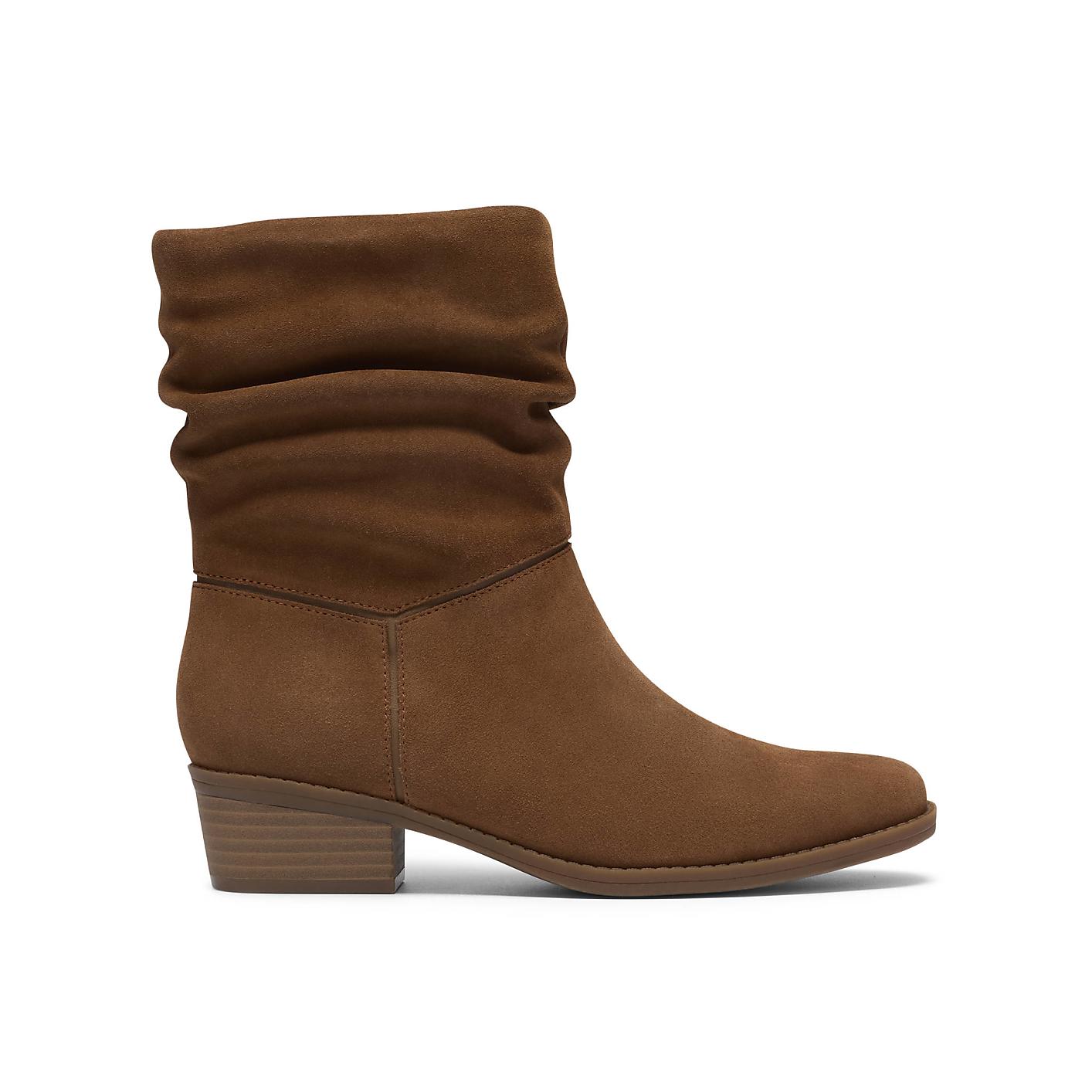 A brown slouchy ankle boot stands centered against a plain white background. Product Image 1