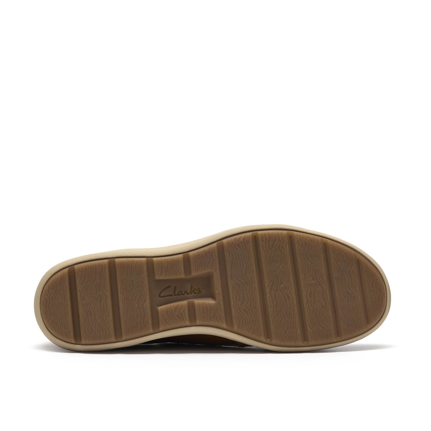 A brown Clarks shoe sole is centered in the foreground against a plain white background. Product Image 4
