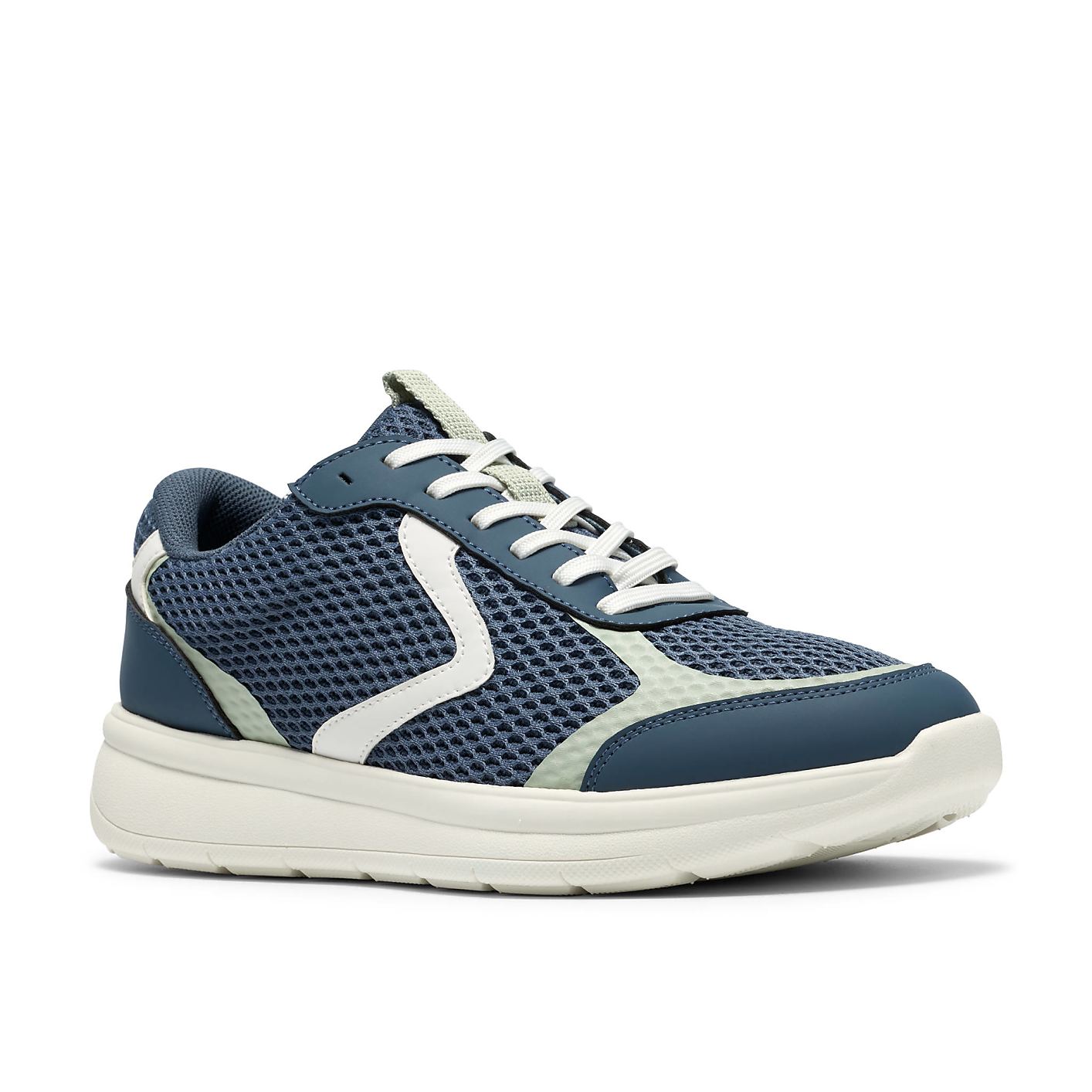 A blue and white mesh sneaker sits centered against a plain white background. Product Image 5