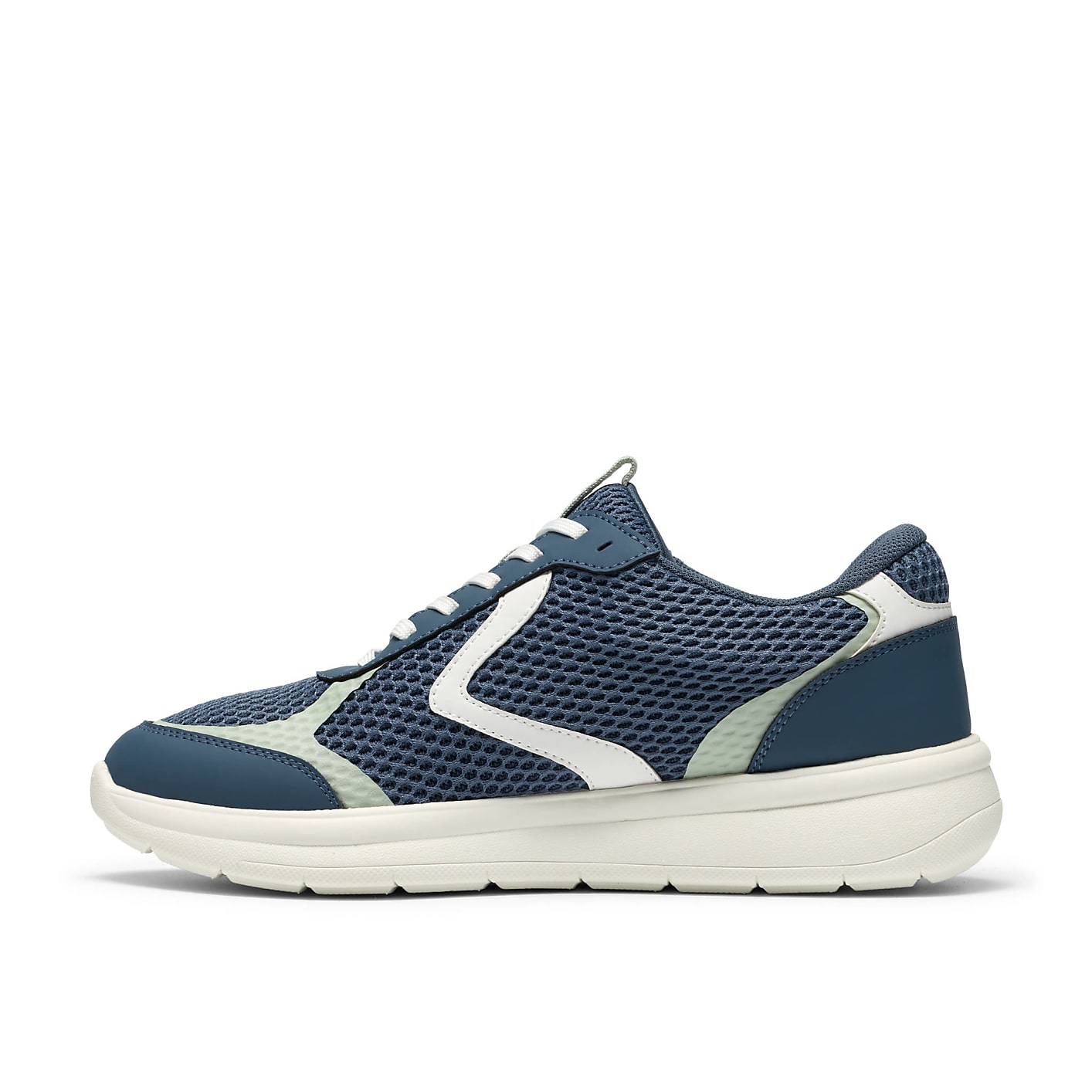 A navy blue and white mesh sneaker sits centered against a plain white background. Product Image 3