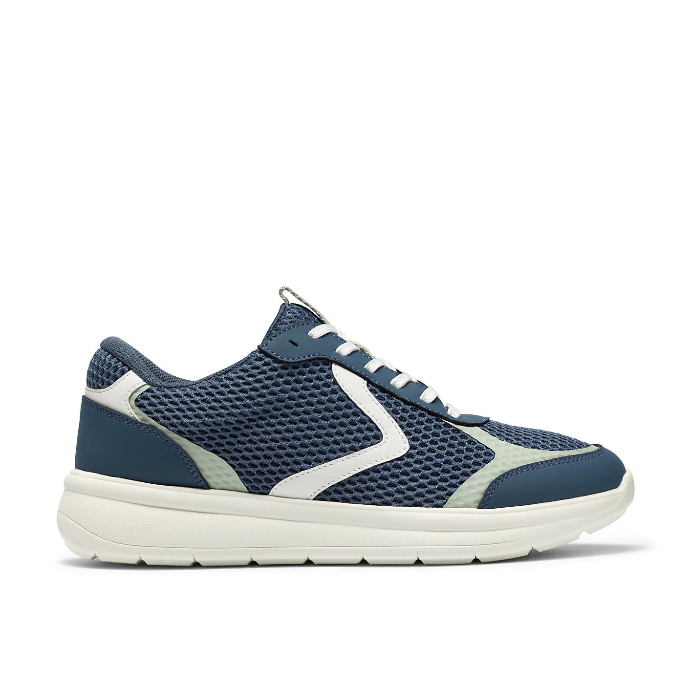 A blue and white mesh sneaker sits centered against a plain white background. Product Image 1