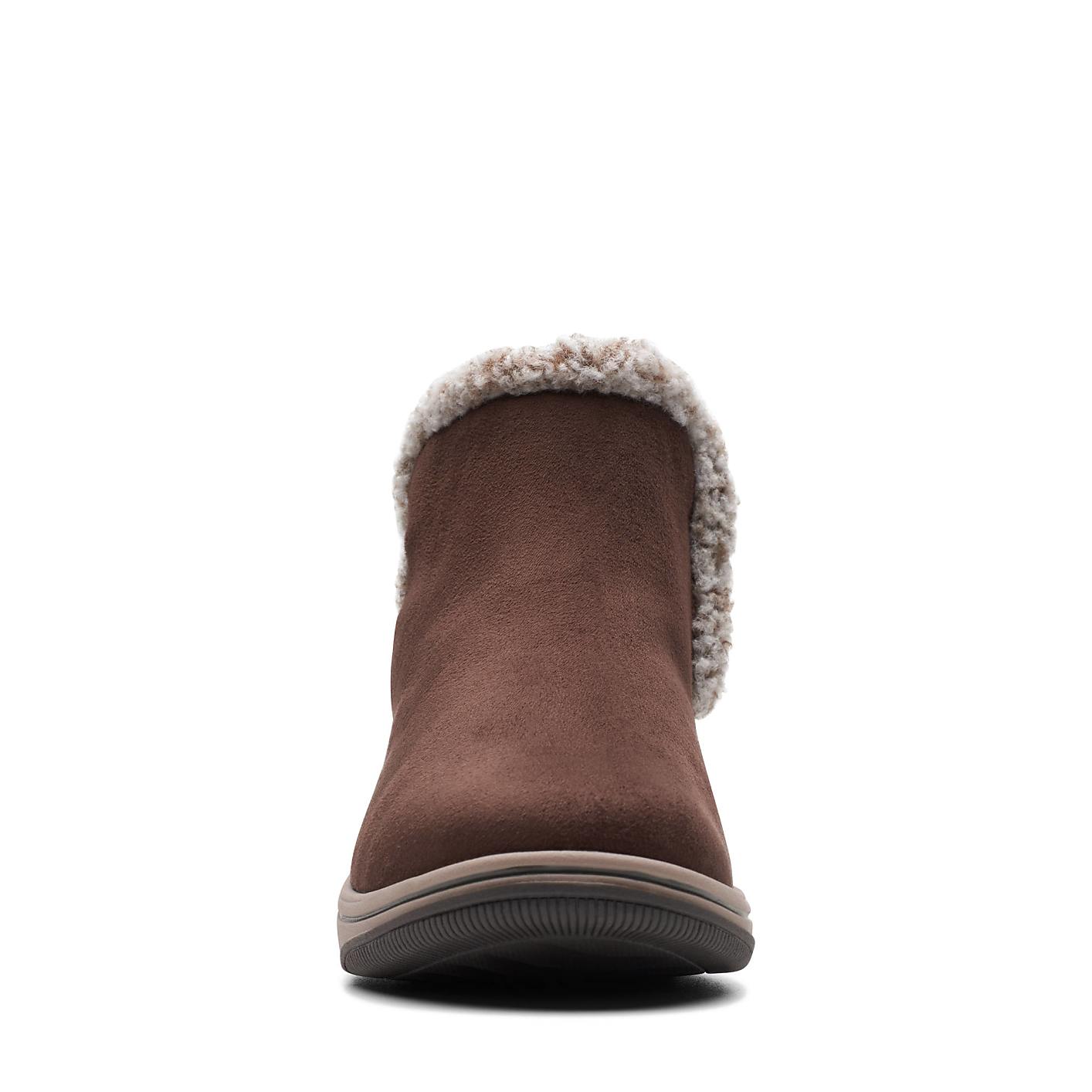 A brown suede boot with a faux-fur lining stands centered against a plain white background. Product Image 4