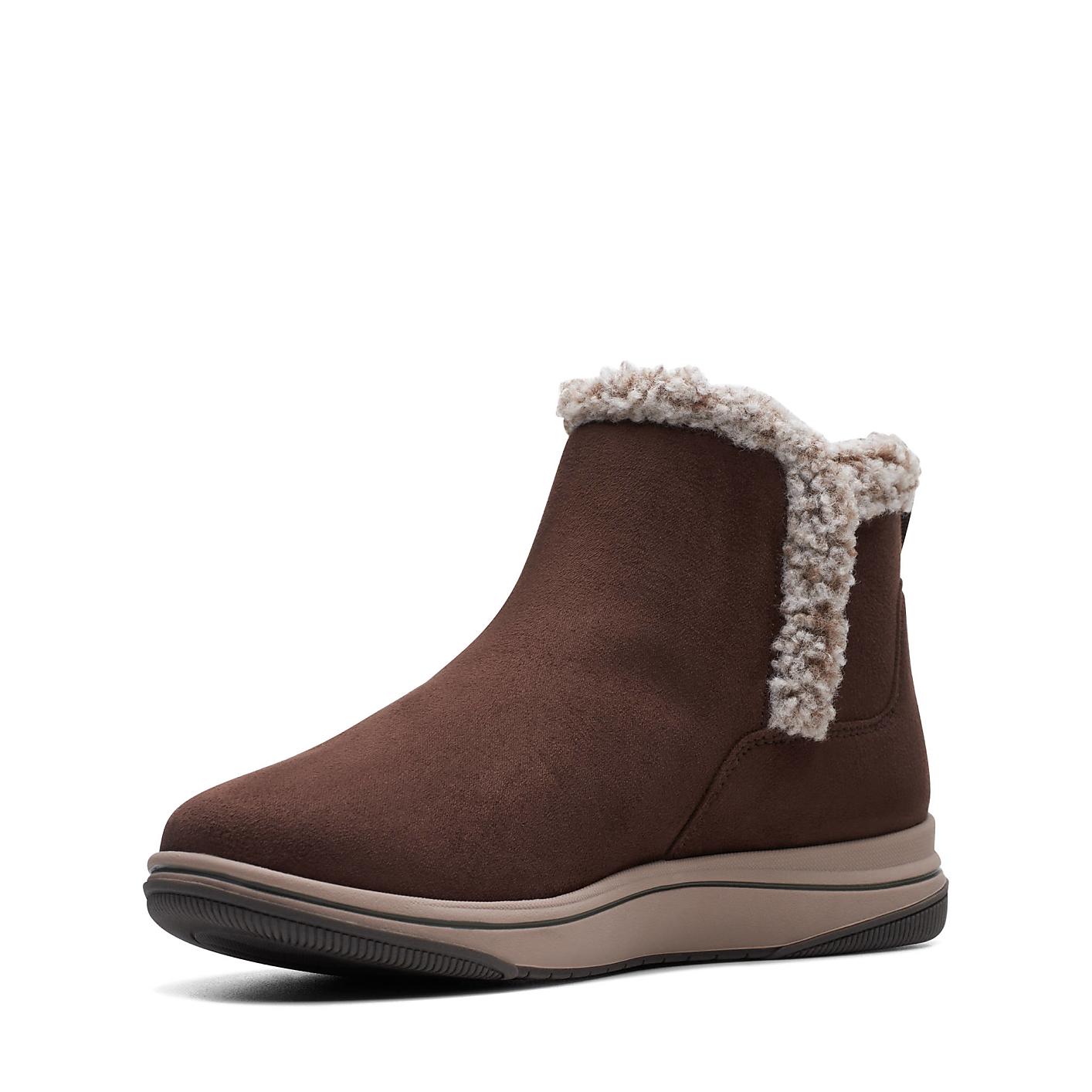 A brown faux-suede boot with a fluffy cream lining sits centered against a plain white background. Product Image 5