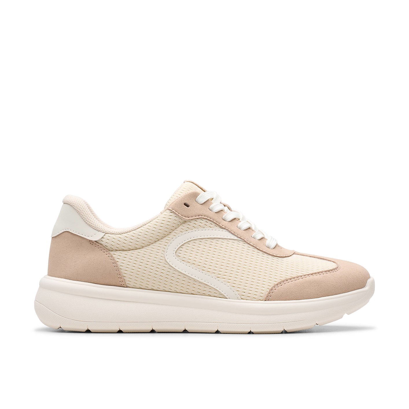 A beige mesh sneaker with a white sole sits centered against a plain white background. Product Image 1